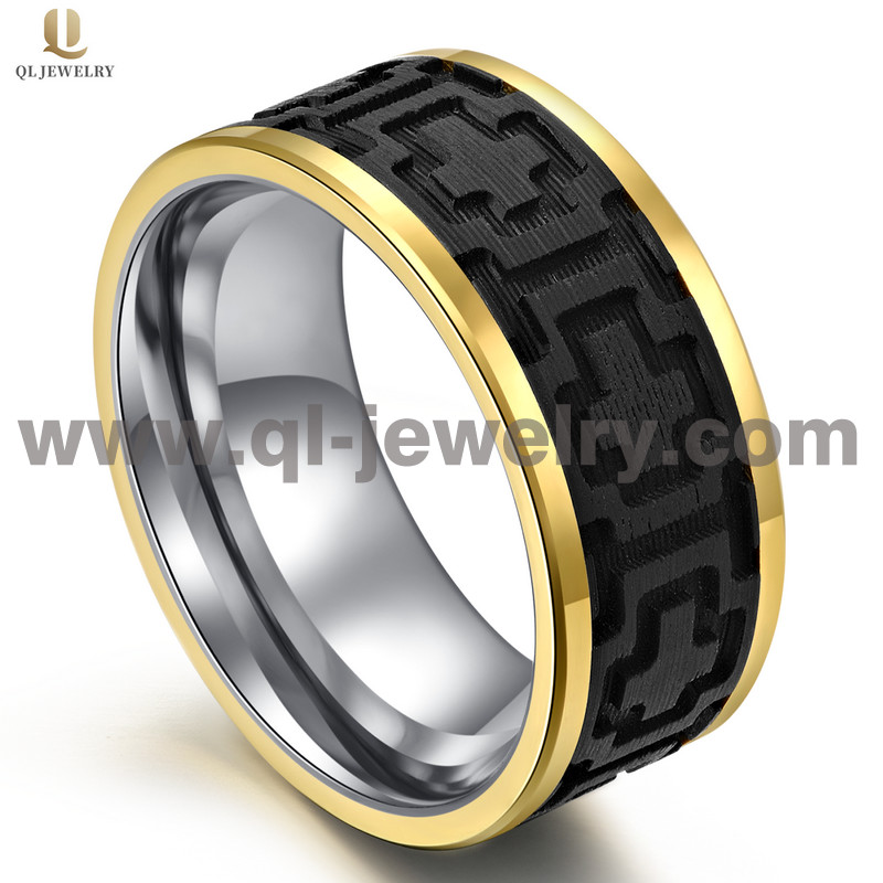 High Quality 8mm Gold Tungsten and Solid Forged Black Carbon Fiber Wedding Bands Cross Pattern China Manufacturer