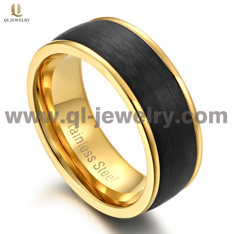 Low Price 8mm Domed Gold Tungsten and Solid Forged Black Carbon Fiber Wedding Bands Black Carbon Fiber Ring China Factory