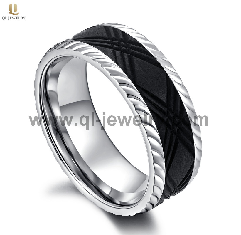 Cina di alta qualità da uomo in fibra di carbonio nera da 8 mm e fede nuziale in fibra di carbonio nera forgiata con motivo inciso e CNC Produttore cinese