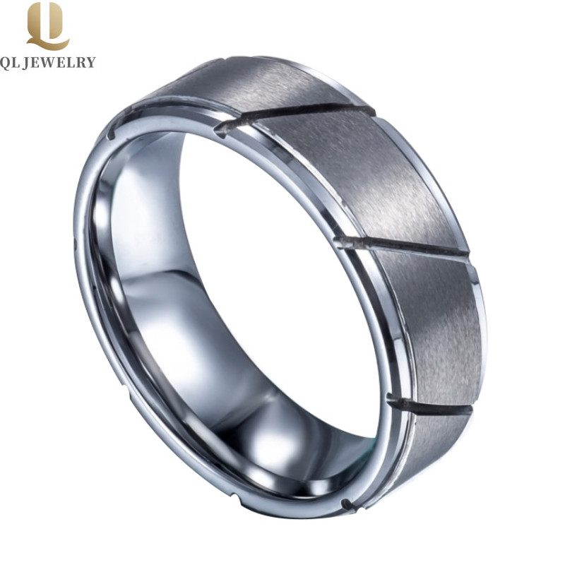 Wholesale 8mm Comfort Fit Matte Brushed and Grooved Classic Flat and Step Edges Tungsten Carbide Wedding Bands China Supplier