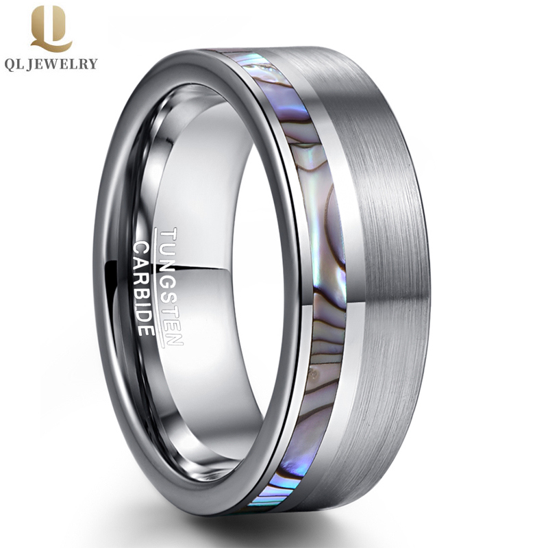 Vente en gros 8mm Bandes de mariée de tungstène pour hommes à plat Abalone Coquille Tungstène Bande de mariage Chine Fournisseur