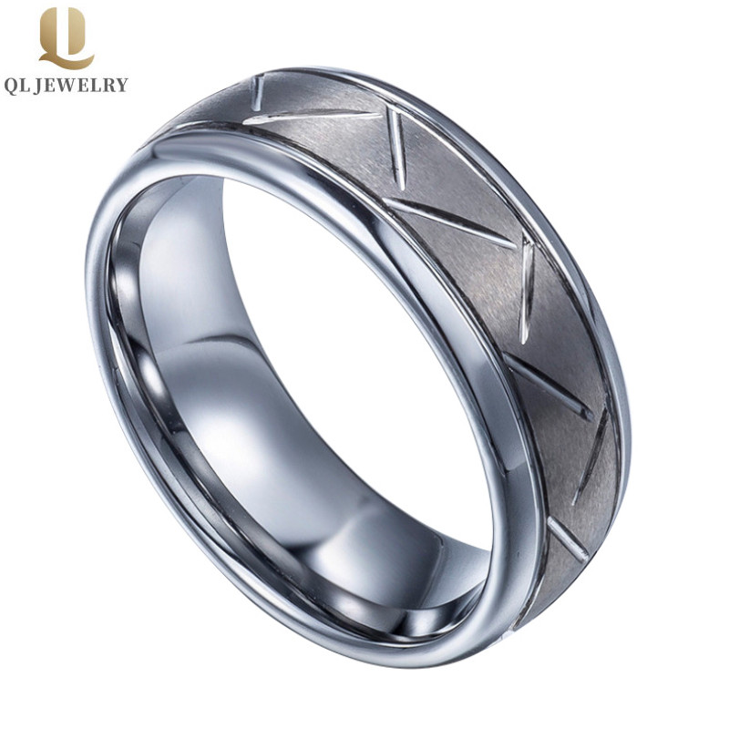 Amazing 8mm Comfort Fit Satin Brushed and Grooved Classic Domed Tungsten Carbide Wedding Bands China Supplier