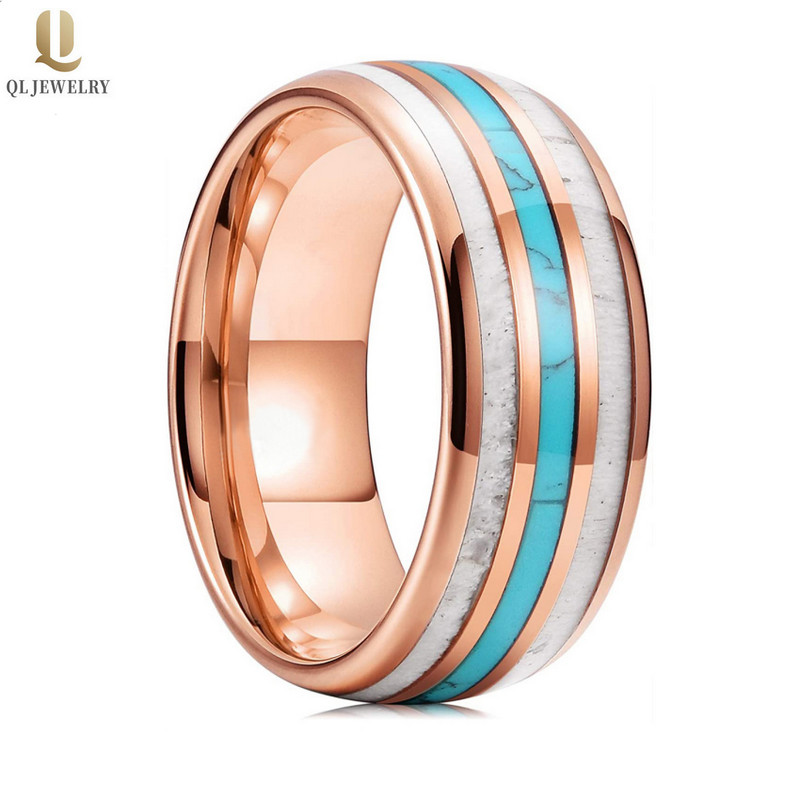 Incredibile 8mm ad 8 mm ad alta lucidato oro dominato tungsteno bordi di nozze in carburo con antler e turchese inlay produttore di porcellana