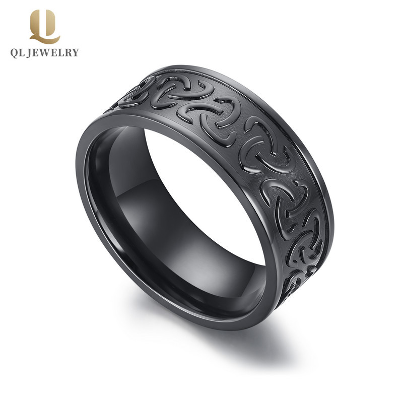 Anello nuziale di nodo celtico 8mm piatto da 8 mm in nero zirconio mens matrimoni fasce porcellana Produttore