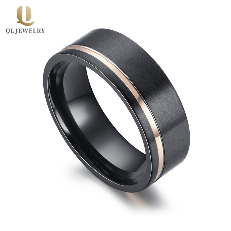 Popular Black Zirconium Wedding Bands 8mm Flat Matte Brushed Two Toned Rose Gold Black Zirconium Ring China Supplier