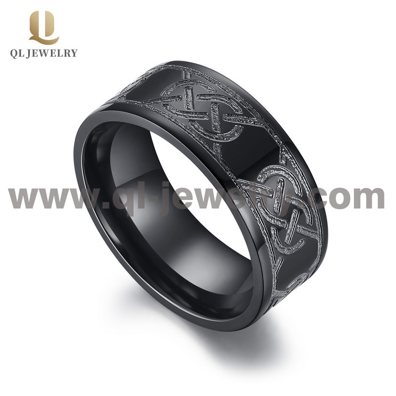 Hotsale Mens Black Zirconium Wedding Bands 8mm Flat Celtic Knot Design Black Zirconium Ring for Men China Manufacturer