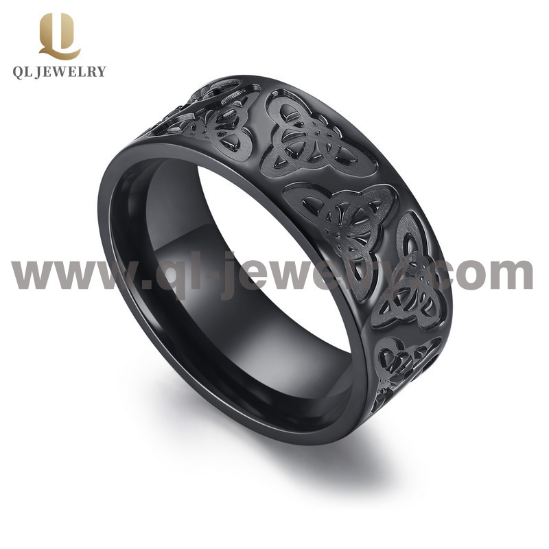 Unique Mens Black Zirconium Wedding Bands 8mm Flat Milled Celtic Knot Design Wedding Bands Black Zirconium Ring for Men China Manufacturer