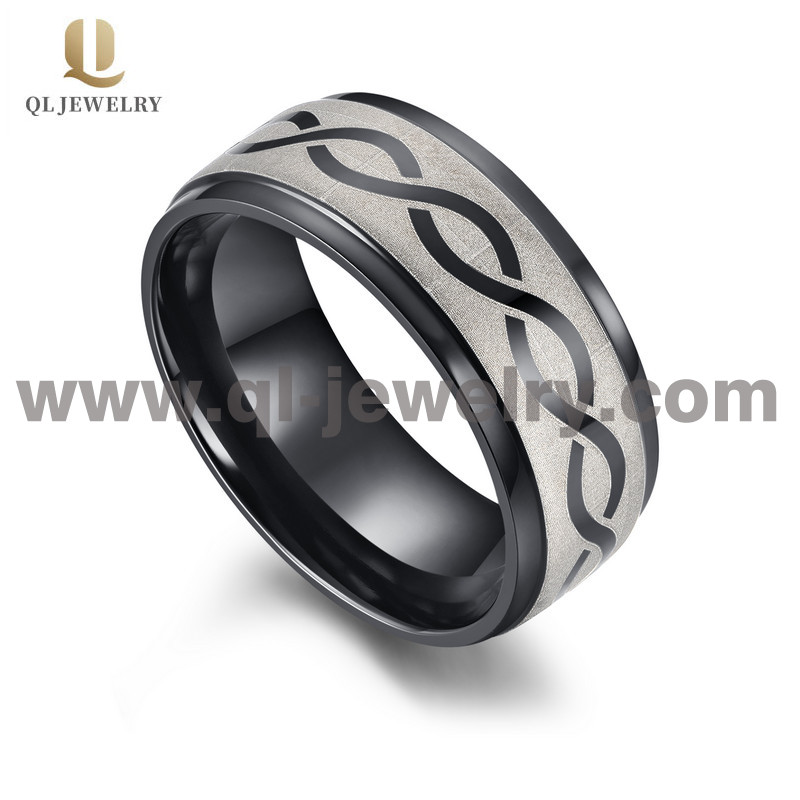 Einzigartige Herren Schwarz Zirkonium-Hochzeitsbänder 8mm flach und -schrittkanten Silber gebürstet gemahlen Keltischer Knoten Design Schwarz Zirkonium Ring für Männer China Hersteller