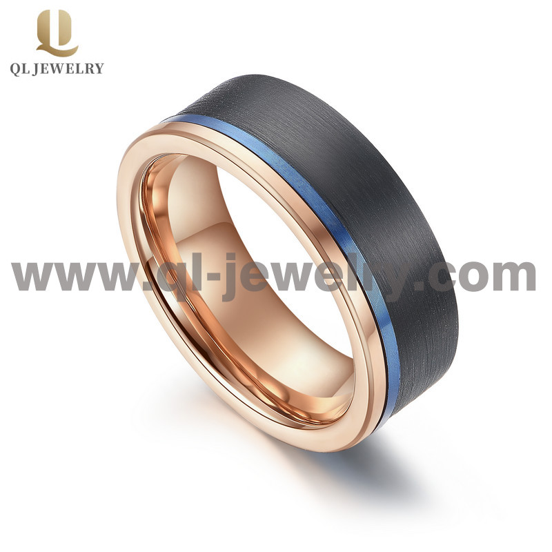 Haute Qualité 8mm Tri-Tony Bands de mariée pour hommes en fibre de carbone noir et bleu rose bleu de tungstène en carbure de tungstène Chine fabricant