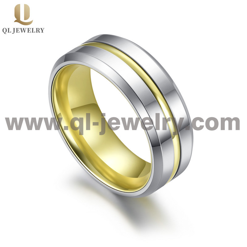 New Style 8mm Men\'s Tungsten Carbide Ring with Yellow Stripe and Yellow Aluminum Inner Band China Manufacturer