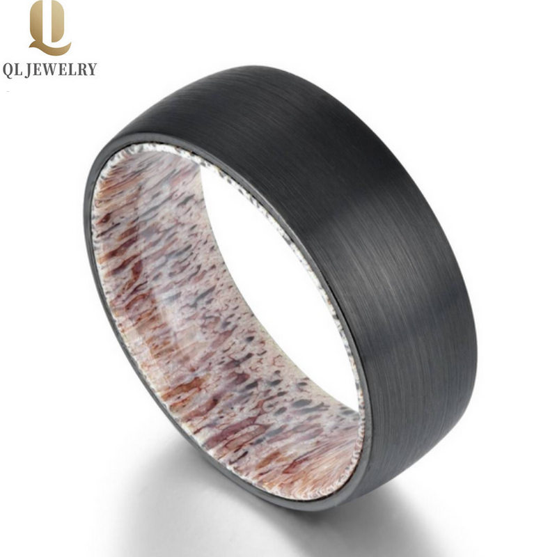 Amazing 8mm Brushed Domed Black Tungsten Carbide Ring with Antler Inner Band  China Manufacturer