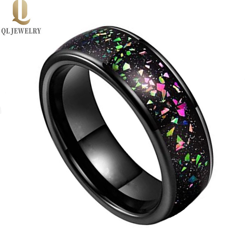 Haute Qualité 8mm Haute Dôme Dôme Diomé et pierre de sable Inlay Black Tungstène Band de mariage Noir Tungstène Opal Ring Chine Fabricant