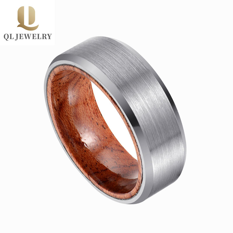 Koa Wood Inlay gebürstet Wolfram Ring 8mm coole Mode-Band