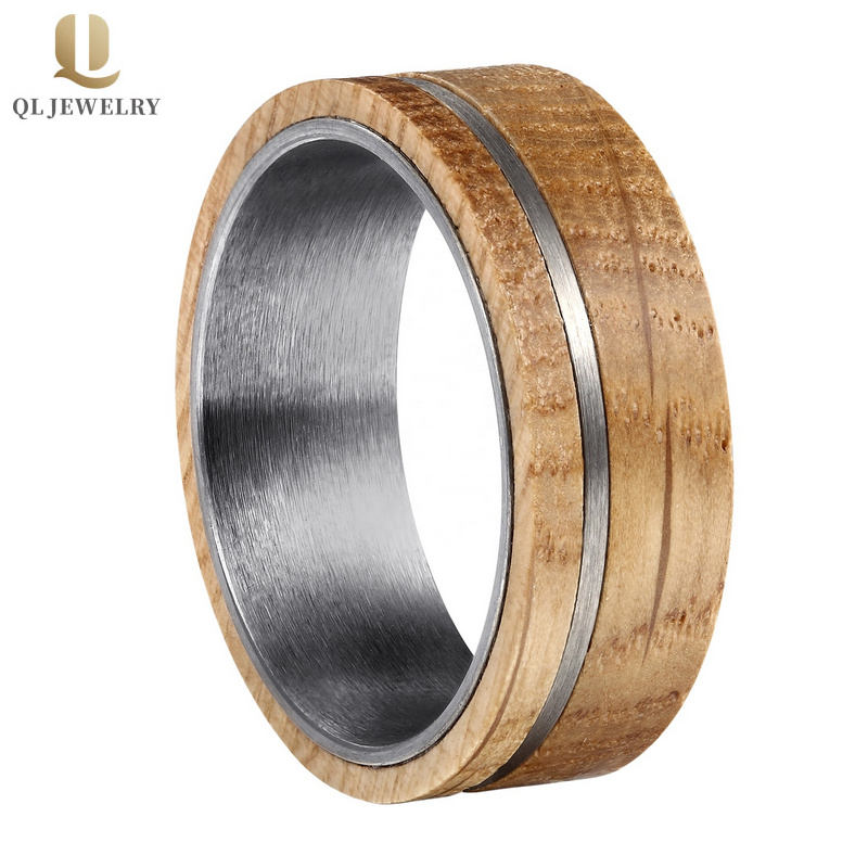 Amazing Men's Tungsten Wedding Bands 8mm Brushed Tungsten Carbide and Whiskey Barrel Wood Ring China Manufacturer