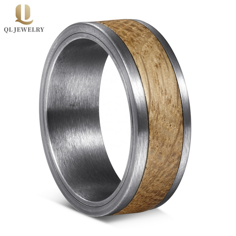 Bandes de mariage de tungstène d'hommes incroyables 8mm Bandes de mariage en bois de tungstène brossé et de tonneau de whisky Chine fabricant