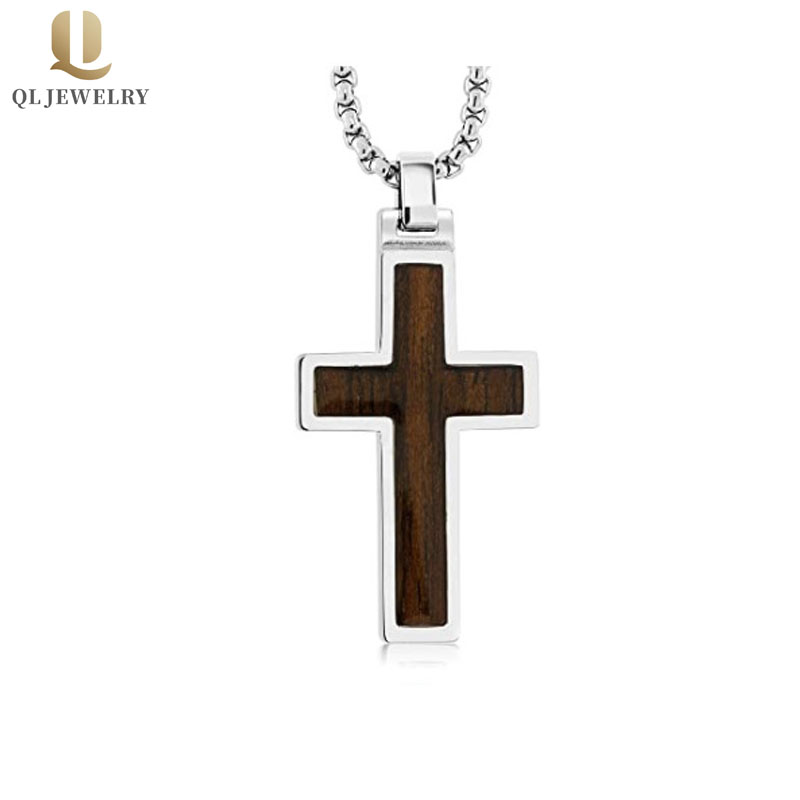 Pendentifs en tungstène de vente chaude Pendentif en croix avec incrustation de bois Fournisseur de la Chine