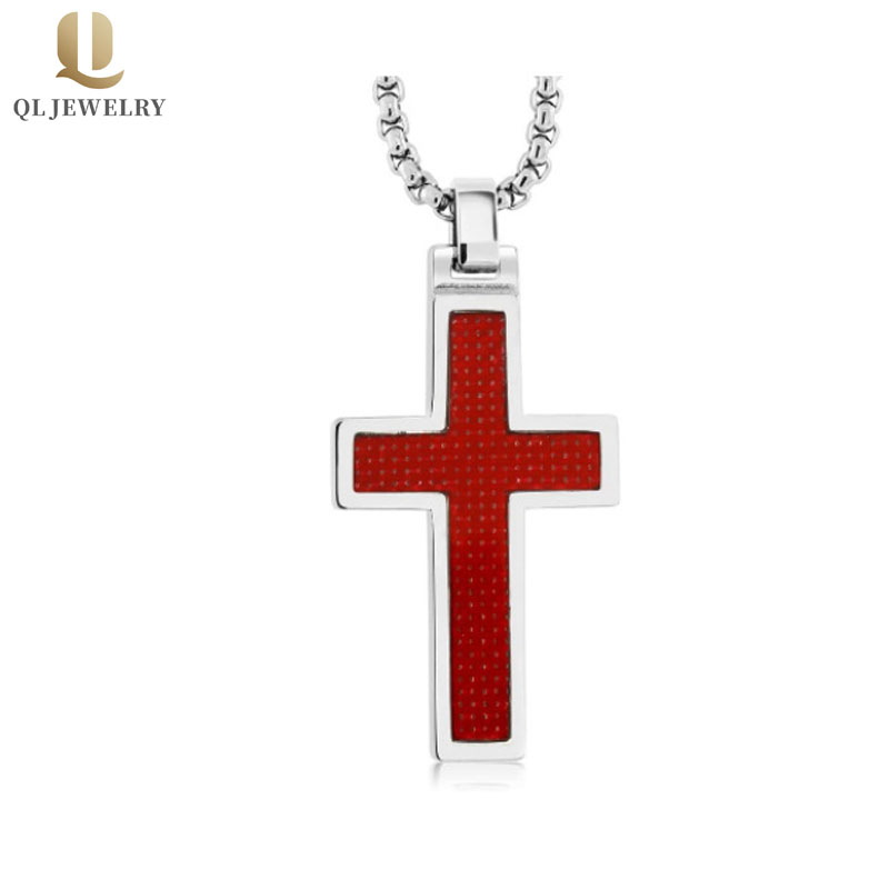 Vente chaude Pendentifs en tungstène en fibre de carbone rouge Pendentif en croix Fournisseur de la Chine
