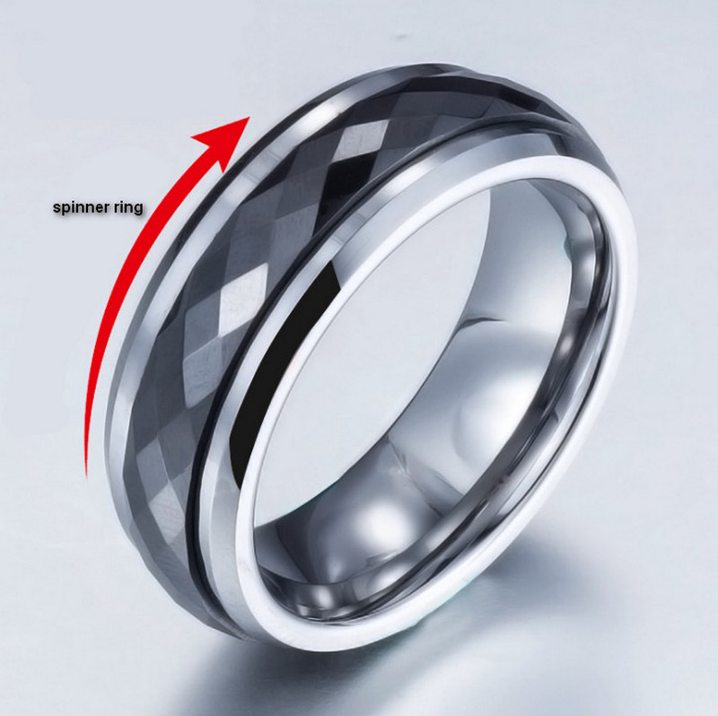 Hochwertige Wolfram- und Keramik-Eheringe gewölbter facettierter schwarzer Keramik- und Wolframkarbid-Ring-Spinner-Ring-China-Lieferant