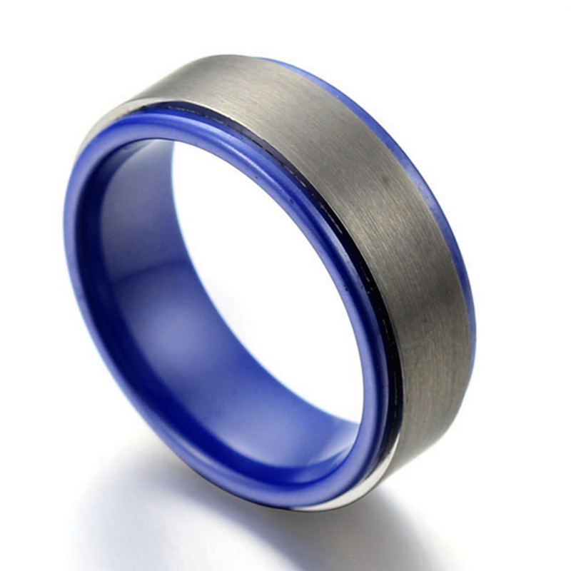 High Quality Blue Ceramic and Black Tungsten Carbide Ring Men's Wedding Bands China Manufacturer