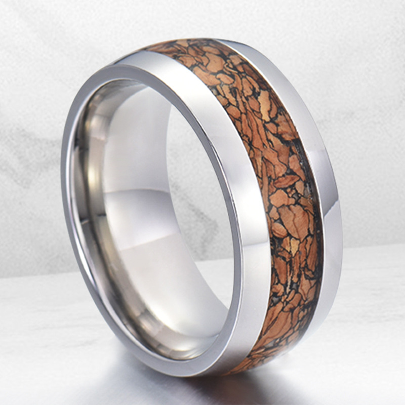 Großhandel Unisex Herren oder Damen 8 mm hochglanzpolierter gewölbter Wolframkarbidring mit Druckgrafik Holzeinlage China Hersteller