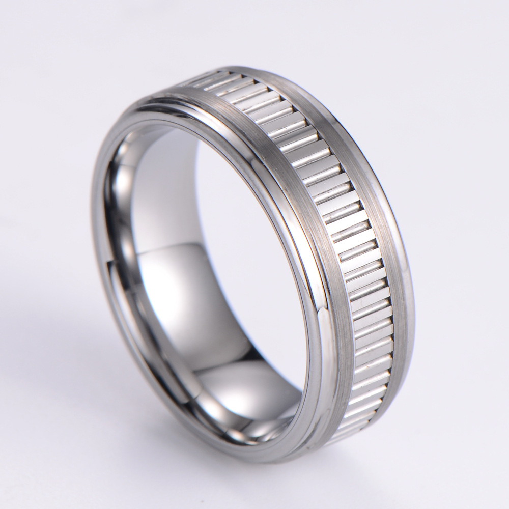 Chine Bague en carbure de tungstène à rainures verticales unique de 8 mm Comfort Fit Flat et Step Edges Bandes de mariage pour hommes Fabricants