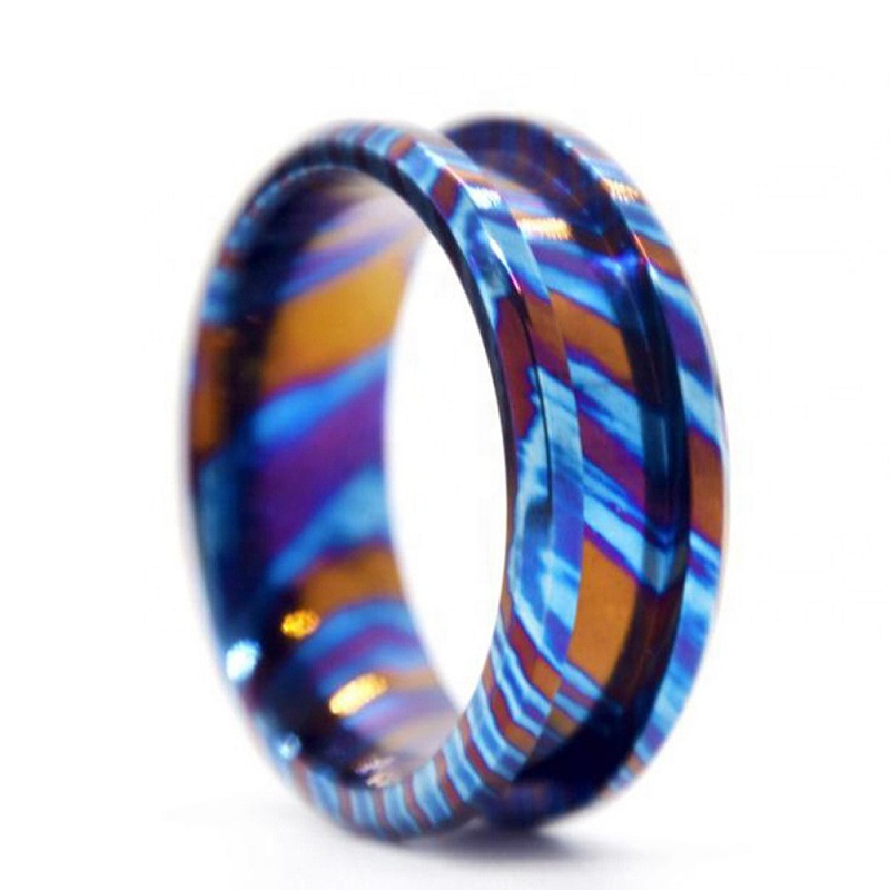 Amazing Tricolors 8MM Flat and Beveled Edges Grooved Timascus Wedding Band Zircuti Ring China Supplier