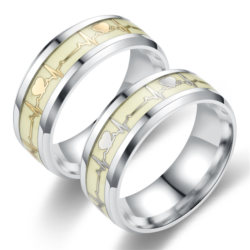 Women's and Men's Tungsten Wedding Bands Silver and Gold Heart Pattern Inlaid Luminous Glowing Wedding Bands Ring China Manufacturer