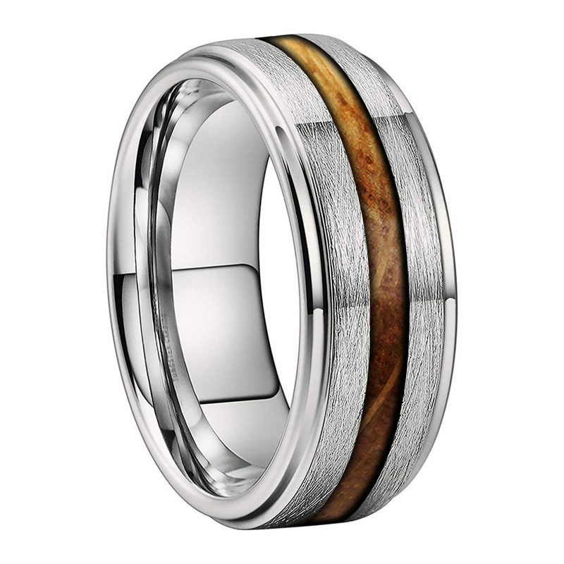 Unisex Brushed Step Edges Tungsten Carbide Ring with Whisky Barrel Oak Wood Inlay China Supplier - COPY - 6ijg2g