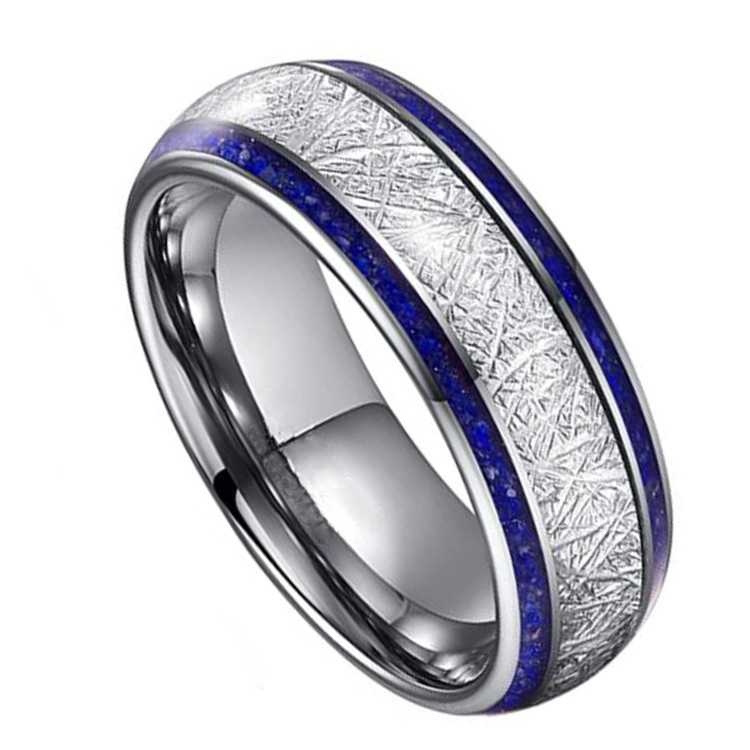 Amazing Wholesale Customized 8mm Tungsten Wedding Bands with Meteorite and  Lapis Lazuli Stone Inlay China Manufacturer