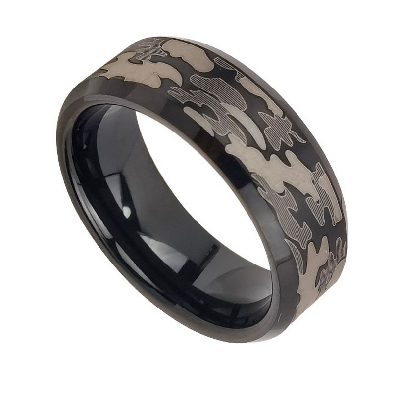 Chine Anneau de tungstène en stock Anneau de camouflage en tungstène noir poli et laser populaire de 8 mm Fabricants