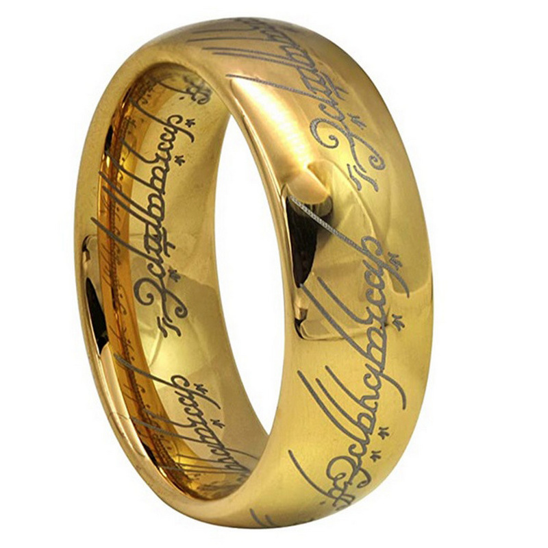 Wolfram-Ring auf Lager Beliebte 8 mm Hochglanzpoliertes und gelasertes Gold Lord of Ring Wolfram-Herr of Ring China Hersteller