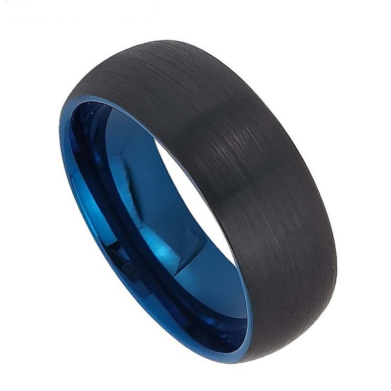 Chine Anneau de tungstène en stock Anneau populaire en carbure de tungstène noir et bleu brossé en forme de dôme de 8 mm Bandes de mariage pour hommes à deux tons Fabricants