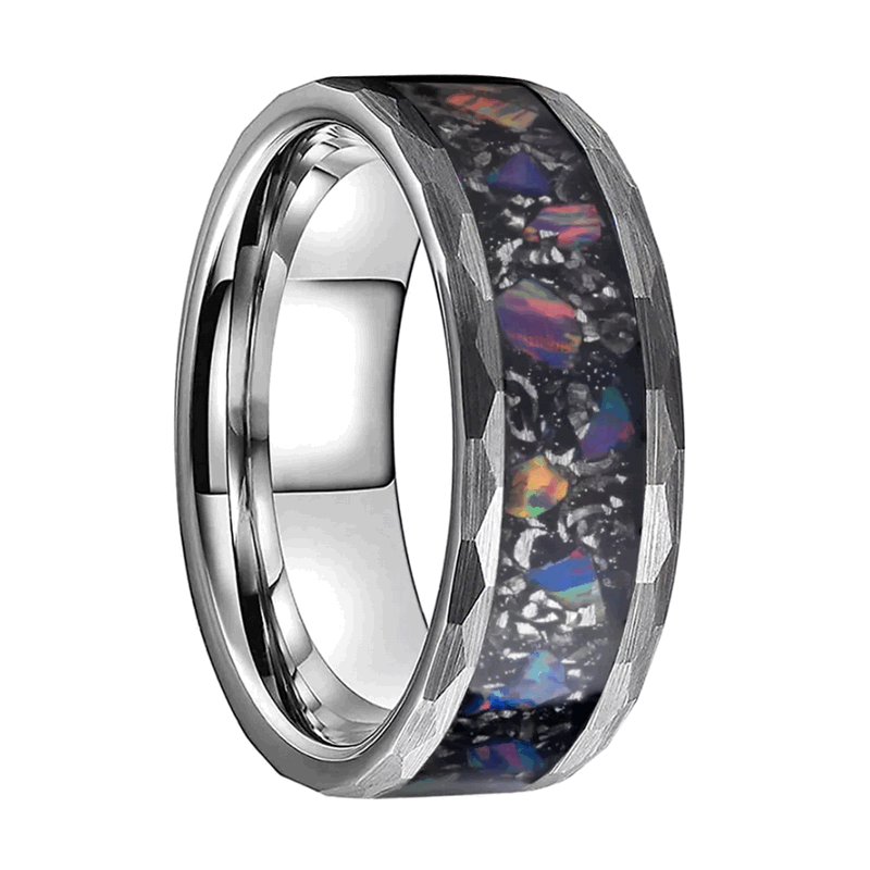 Meilleur anneau en carbure de tungstène pour hommes martelé anneau en carbure de tungstène pour hommes incrusté de véritable puce en métal opale violet Chine usine