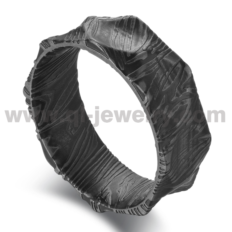 Affordable and Unique Mens Wedding Bands Black Damascus Steel Wedding Bands Domed and Concave Black Damascus Ring China Manufacturer