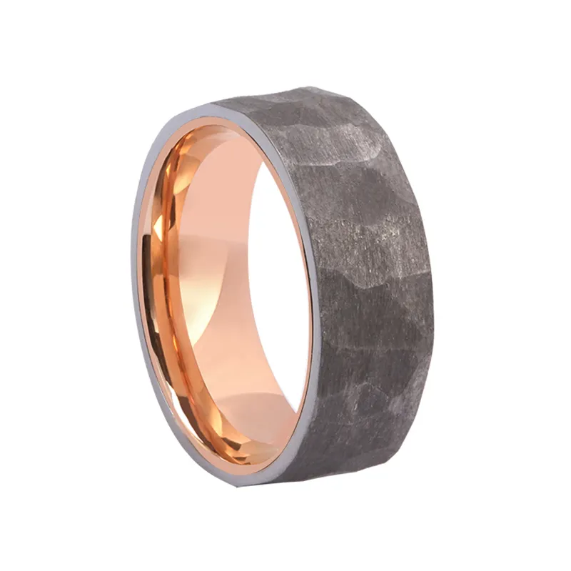8mm Hammered Brushed Grey Tantalum Ring Rose Gold Sleeve Mens Wedding Bands China Manufacturer
