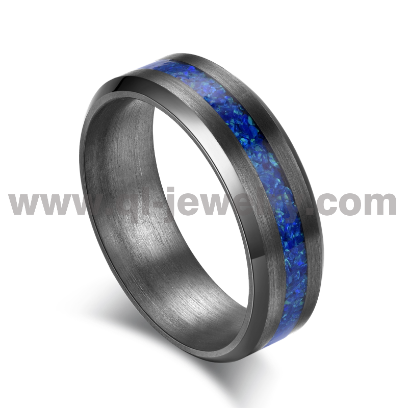 Fede nuziale in metallo raro per uomo donna Anello in puro tantalio con bordi smussati da 6 mm con intarsio in opale blu Produttore cinese