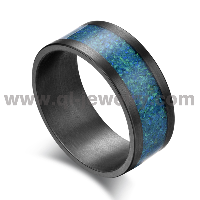 Chine Alliance en métal rare pour hommes femmes 10mm bague en tantale pur brossé plat avec incrustation d'opale bleue Fabricants
