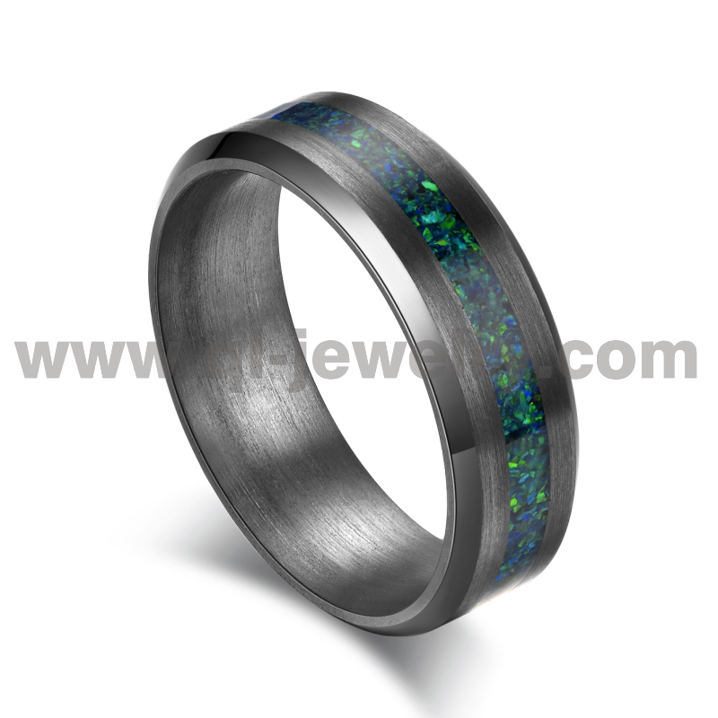 Seltener Metall-Ehering für Männer Frauen 6 mm abgeschrägte Kanten Ring aus reinem Tantal mit grüner Opaleinlage China Hersteller