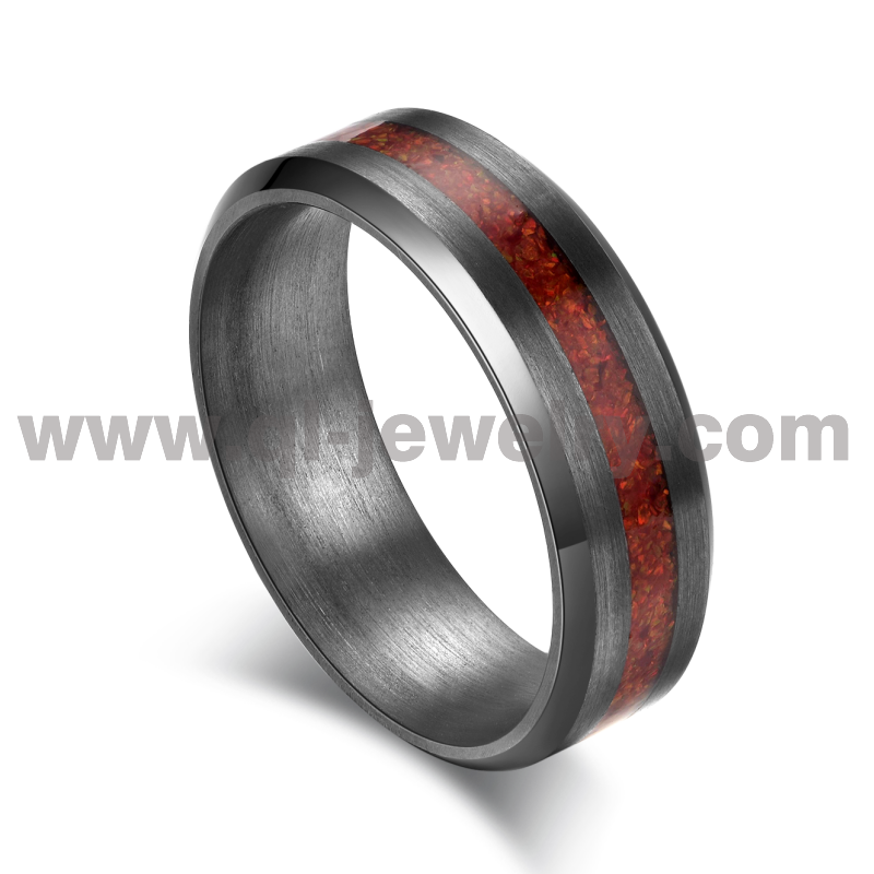 Fede nuziale in metallo raro per uomo donna Anello in puro tantalio con bordi smussati da 6 mm con intarsio in opale rosso Produttore cinese
