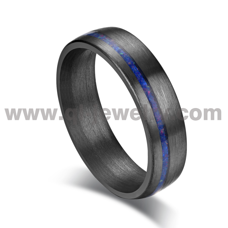 Seltener Ehering aus Metall für Männer und Frauen. 6 mm gewölbter Ring aus reinem Tantal mit blauer Opaleinlage. China-Hersteller