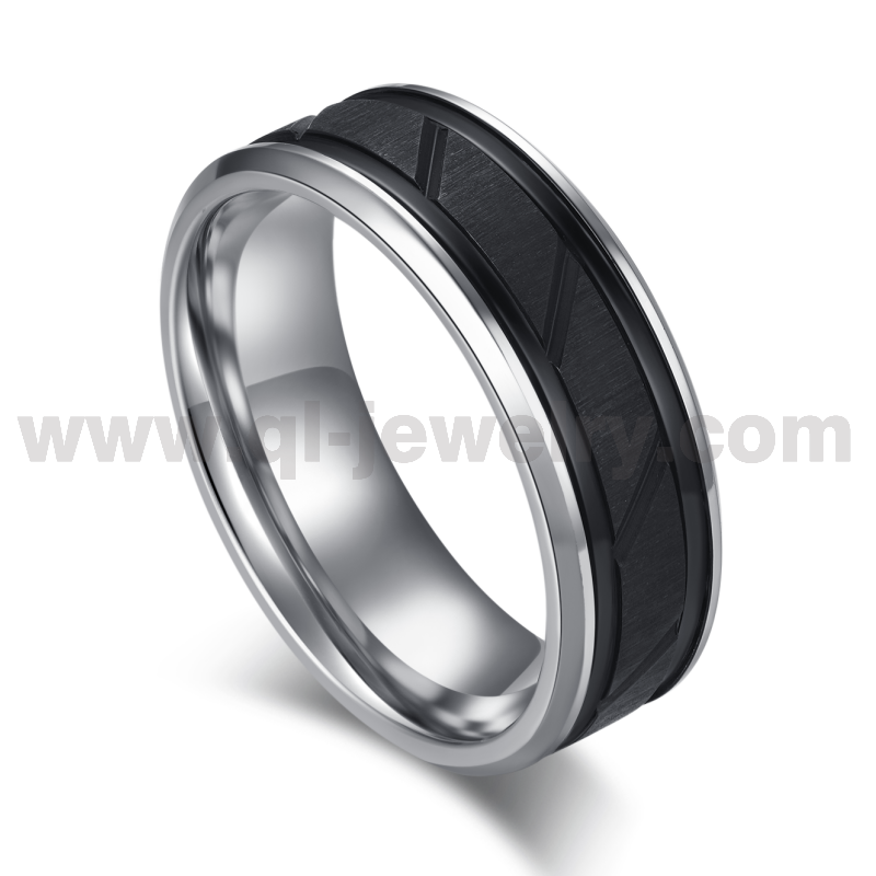 2023 Newest Style Cobalt Wedding Rings 8mm Men's Cross Brushed Grooved and Brushed Cobalt Ring with Black Plating China Manufacturer