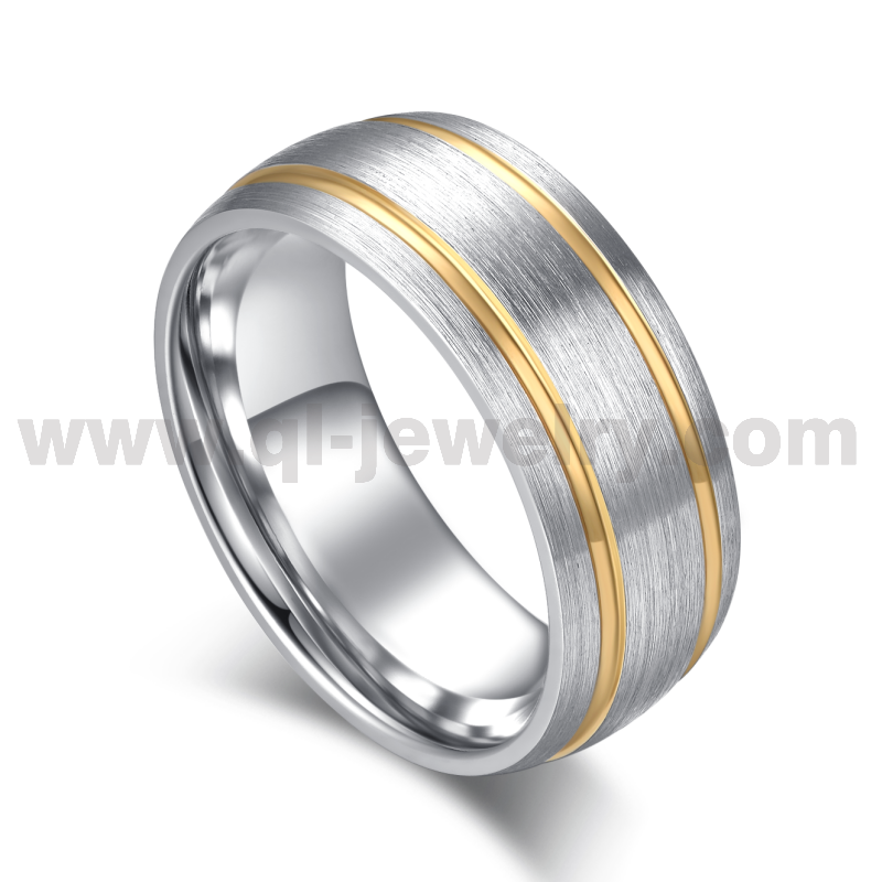 2023 Newest Style Cobalt Wedding Rings 8mm Men's Brushed Domed Cobalt Wedding Ring with Two Gold Lines China Manufacturer