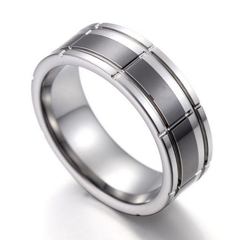 Newest Design 8mm Tungsten Carbide and Black Ceramic Ring Grooved Mens Tungsten Wedding Bands China Manufacturer