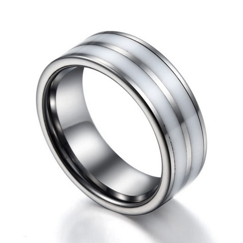 Produttore cinese di fedi nuziali in tungsteno da uomo con anello in ceramica bianca e carburo di tungsteno da 8 mm di design più recente