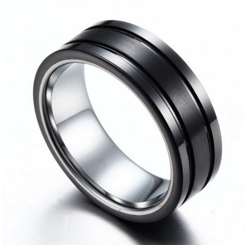 Produttore cinese di fedi nuziali in tungsteno da uomo spazzolato con anello in ceramica nera e carburo di tungsteno da 8 mm di design più recente