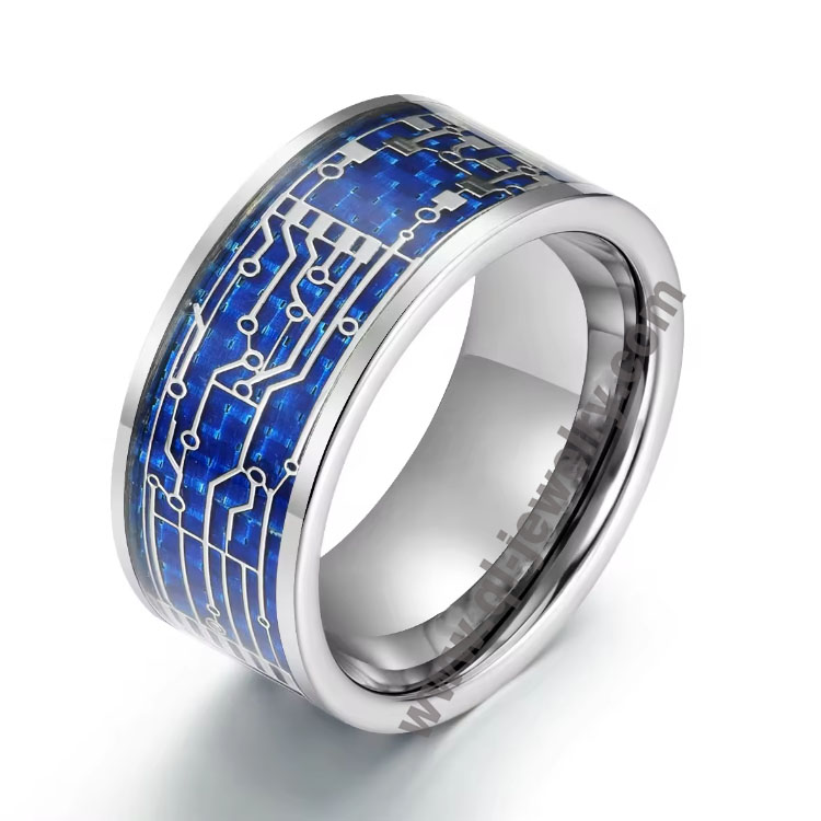 Cina Fede nuziale sofisticata in carburo di tungsteno da 10 mm Intarsio delicato Anello in fibra di carbonio blu Anello da uomo di lusso Gioielli Produttori