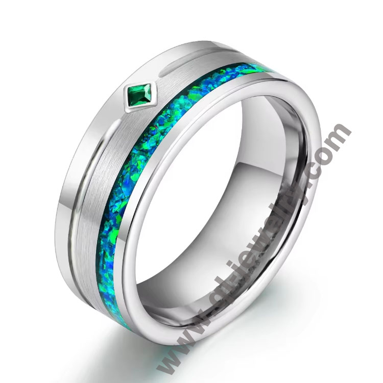 Fedi nuziali di alta qualità per coppie con anello in tungsteno in argento con anello in opale zircone Anello da uomo con fede nuziale Produttore cinese