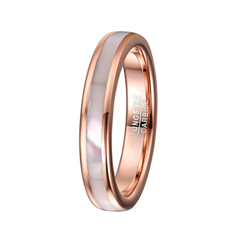 Nuovo arrivo 4mm Alta lucidatura Placcato oro rosa Fede nuziale in carburo di tungsteno Intarsio in madreperla Produttore cinese