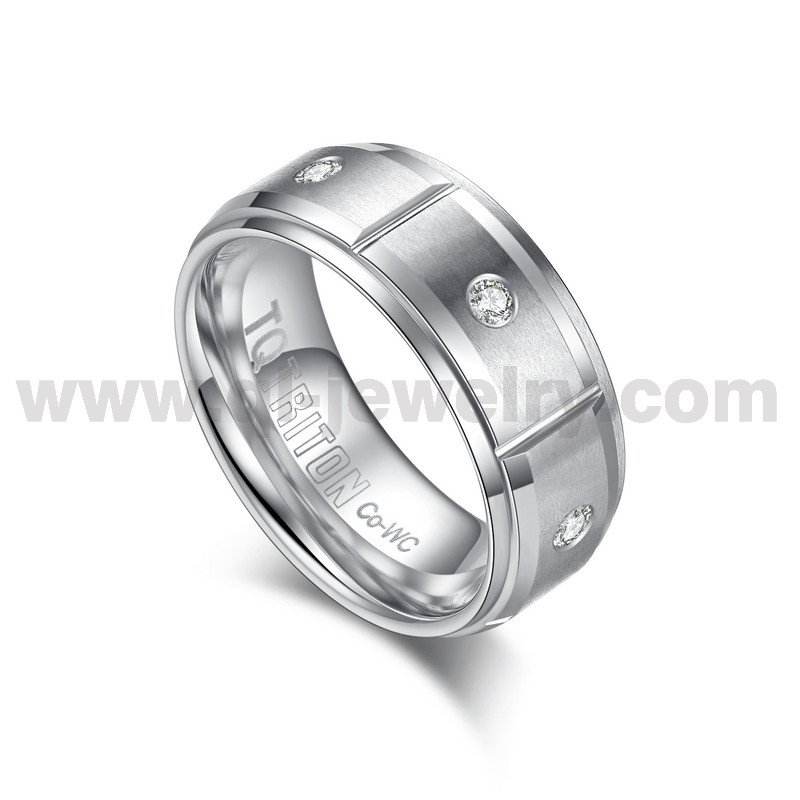 2024 Neueste Kobalt-Eheringe, 8 mm, gebürstete Stufenkanten, Kobalt-Chrom-Ring mit 7 weißen CZ-Steinen, China-Hersteller