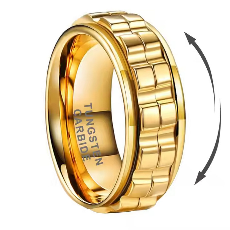 Diseño especial Excelente mano de obra Bordes planos y escalonados Anillo giratorio de tungsteno dorado para hombres Ajuste cómodo Fabricante de China